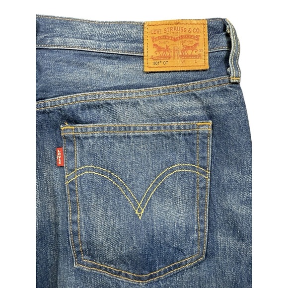 Levi's 501 CT 32x28 Jeans Men's Distressed Denim Blue Wash Tapered Leg - Picture 5 of 8